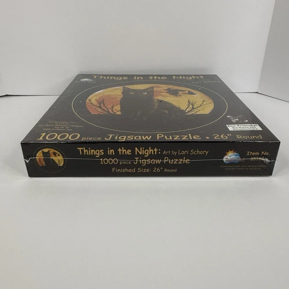 SunsOut Round Jigsaw Puzzle Things In The Night Halloween Witch Black Cat Sealed